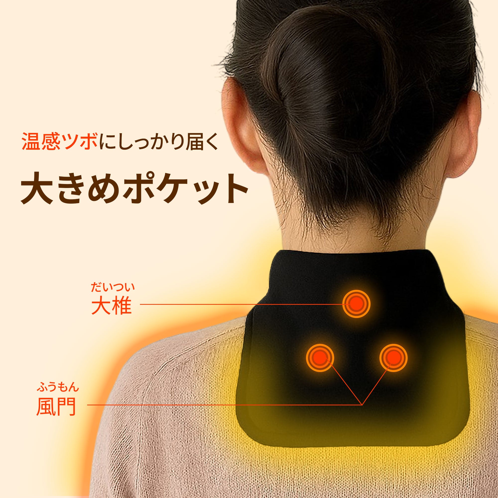 カイロ ネックウォーマー マグネットボタン 片手装着 カイロポケット搭載