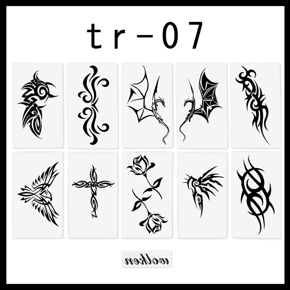 大人の抜け感を足す モノクロトライバルタトゥーシール10枚セット アクセ感覚のワンポイントボディアート
