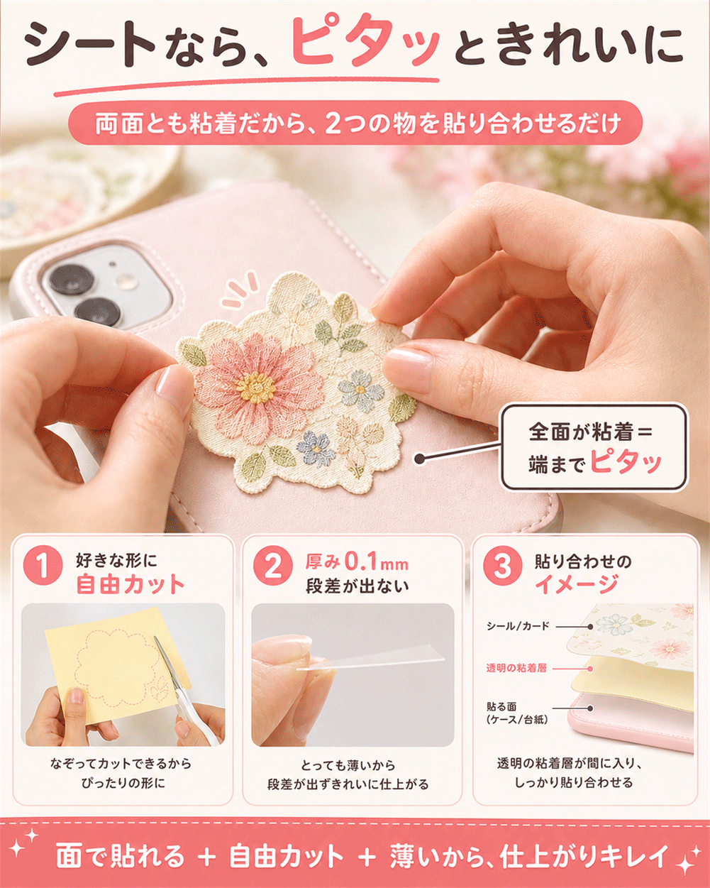ハサミで切って自由に使える 透明A4両面粘着シート DIYクラフトから補修まで幅広く対応